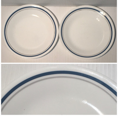 Corelle INDIGO Bread Dessert Plates Blue Gray Two Rings 6.75  EUC- SET OF 2