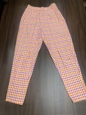 Esprit Vintage Gingham High Rise Pants Ankle Orange Purple Plaid Side Zip 2
