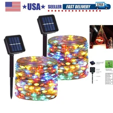 2 Pack Total 200 LED 66FT Solar Powered Copper Wire String Lights Outdoor, Wa...