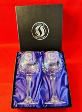 Pair of HMS Excellent Engraved Crystal Wine Glasses In Presentation Box