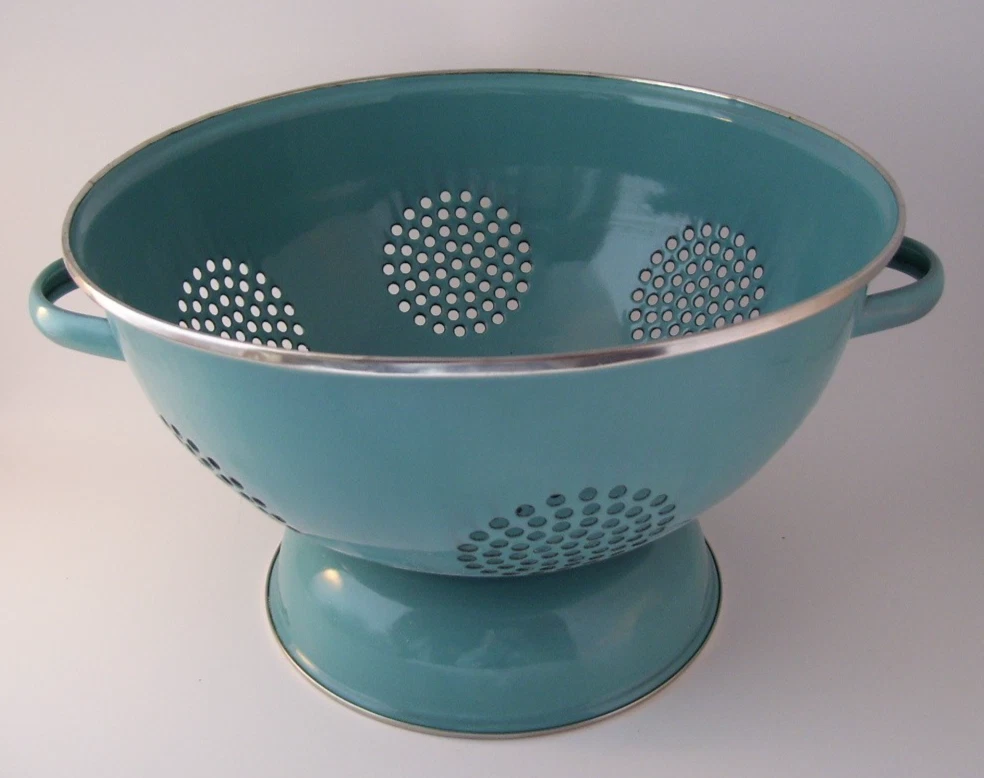 Teal Metal Enamel Colander Strainer Farmhouse Turquoise Vintage Retro Style
Opens in a new window or