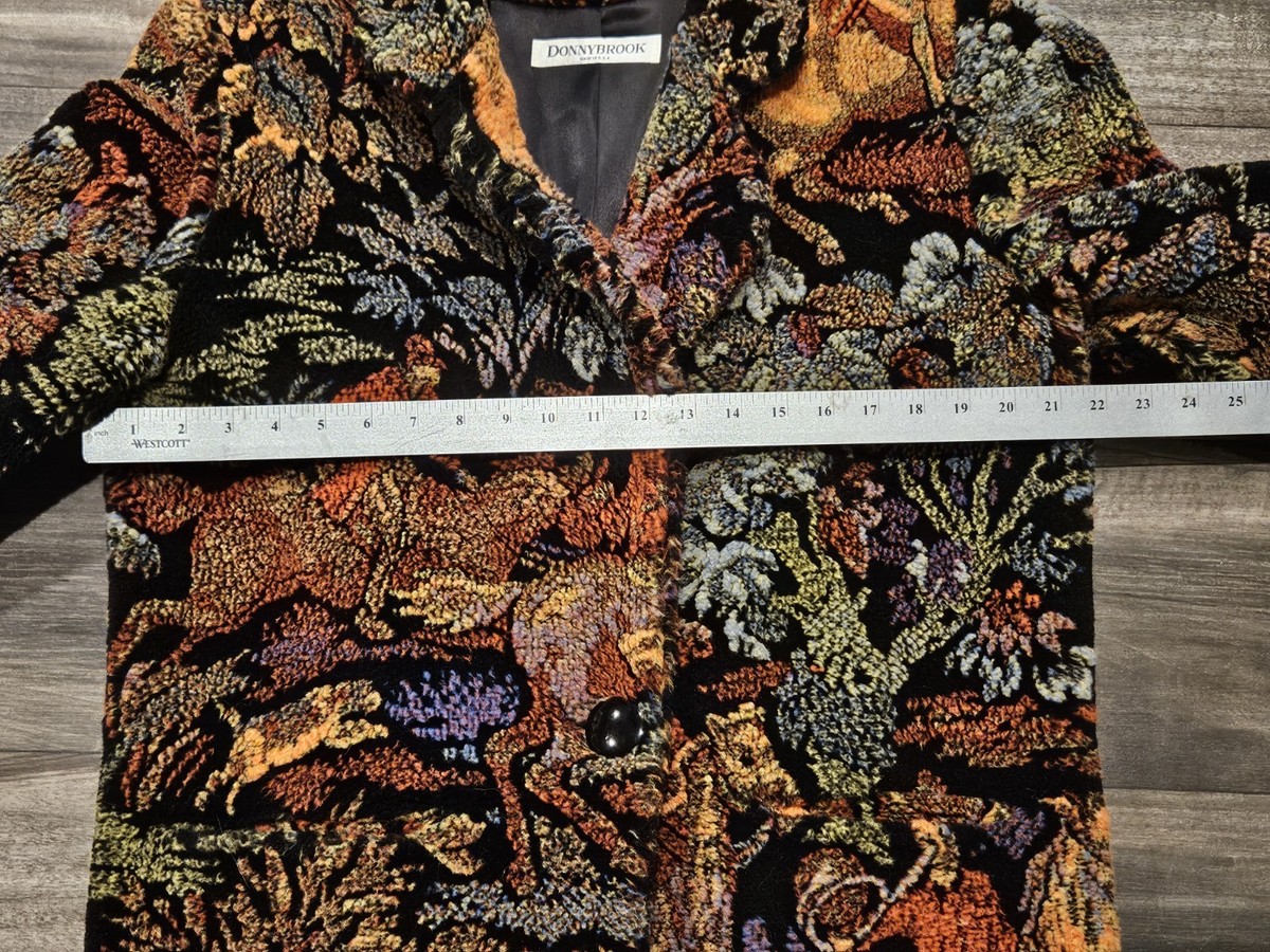 Donnybrook Vintage Faux Fur Coat Multicolor Hunting Scene Size L