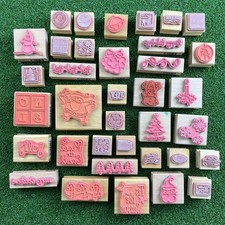 Christmas Holiday Wood Mounted Rubber Stamps Assorted Lot