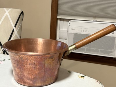 Vintage Ruffoni Italy Large 10.5'' Hammered Copper Pot With Wooden Handle