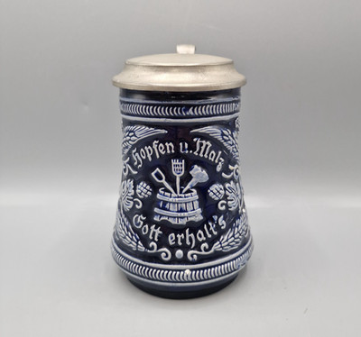 VTG Marzi & Remy Hopfen und Malz Gott erhalt's Ceramic Stein 6'' Tall With Lid
