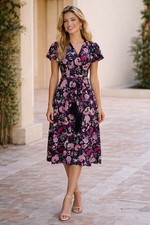 NWOT Tahari ASL Floral Surplice Short Sleeve Midi Style Dress Size 8