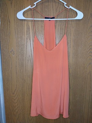 Tibi Women's Spaghetti Strap V Neck 100% Silk Tank Top Shirt Coral Size 10