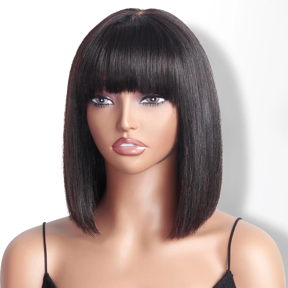 Short Bob Wig with Bangs Human Hair 2x1 Lace Wig Human Hair With Bangs for Women - Image 2 of 4