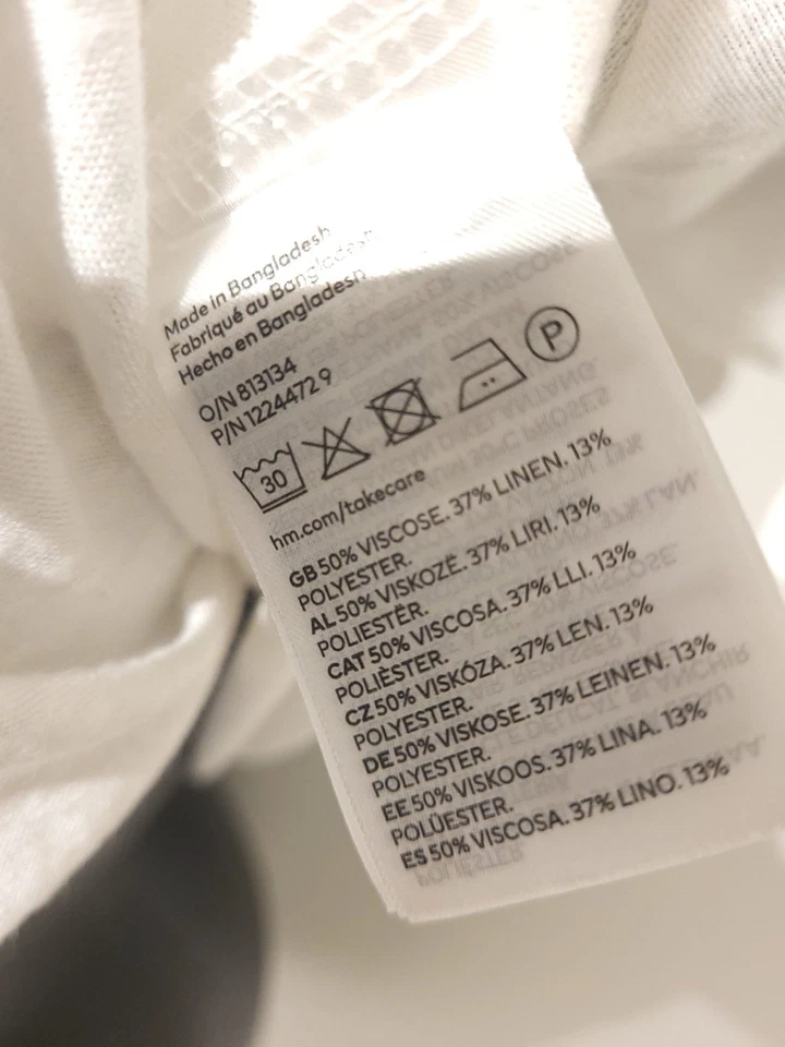 H&M Women's Linen Blend T-Shirt White Size Medium Short Sleeve VNeck T-shirt Top - Изображение 4 из 4