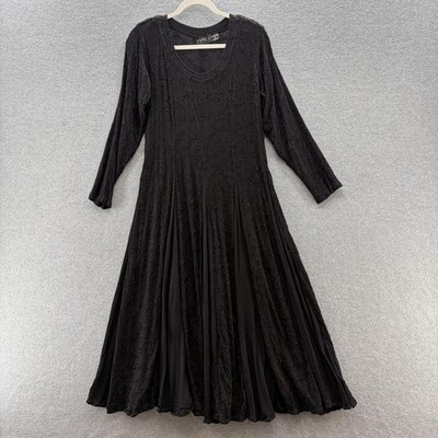 VTG 90s Lola P Dress Small Black Embroidered Boho Whimsigoth Goth Relaxed Maxi