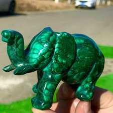 338G Natural glossy Malachite Crystal Handcarved elephant mineral sample