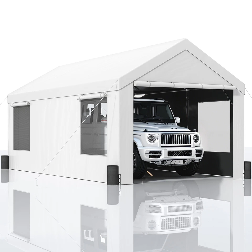 UIMOSO Carport Car Canopy Garage Shelter Tent 10/12x20FT 8 Legs Sidewalls&Windows