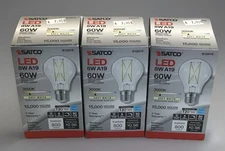 3 Pk Satco S12415 LED Filament Bulbs 120V 8W 60W A19 Medium Dimmable 3000K Light