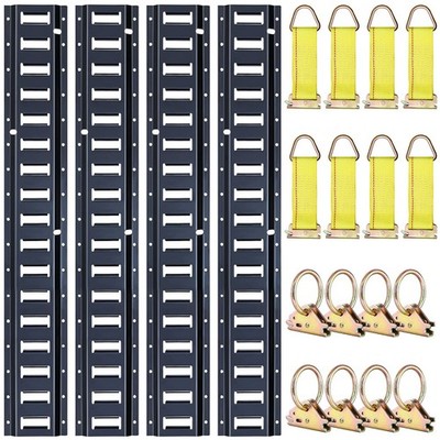 Trekassy 8ft E Track Tie-Down Rail Kit, 4 Pack 8' Etrack Rails 8ft, Black 