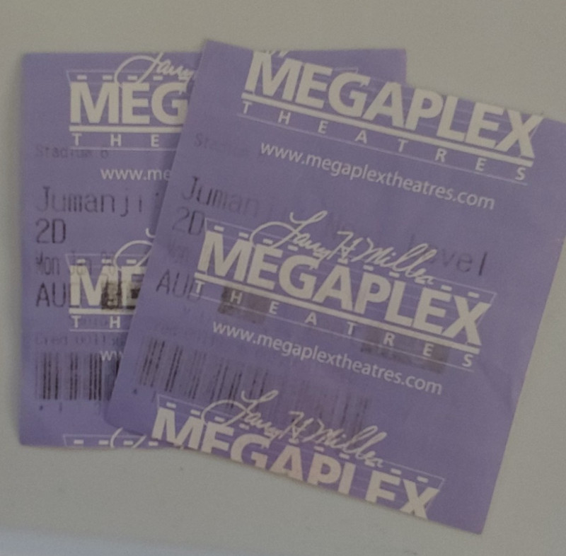 2 VINTAGE MEGAPLEX THEATER TICKETS  UNKNOWN LOCATION " JUMANJI NEXT LEVEL "