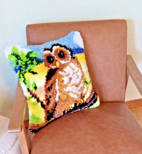 Owl Latch Hook Pillow Cover/16" Sq/Ready for a Pillow Insert/Owl Collection