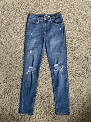 Levi s 721 High Rise Skinny Womens size 29 denim blue jeans distressed