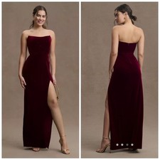 BHLDN Jenny Yoo Cassandra Dress Strapless Stretch Velvet Gown Dark Berry Red 14