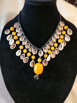 Beautiful Bright Yellow Beads With  Shells African Motif Statement...