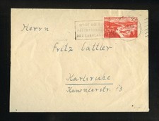 SAARLAND Nr.252 FLUGPOST BRIEF SAARBR&Uuml;CKEN 27.6.1949 - KARLSRUHE (975783)