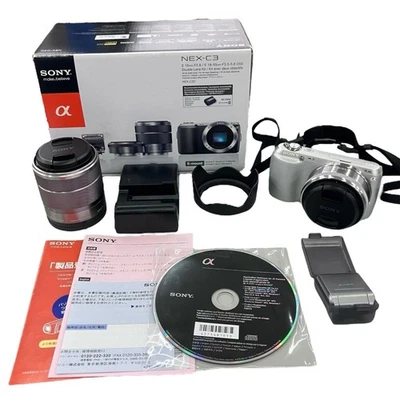 Sony Alpha NEX-C3D Silver Mirrorless Camera Double Lens Kit 16mm & 18-55mm Works - Image 1 of 4