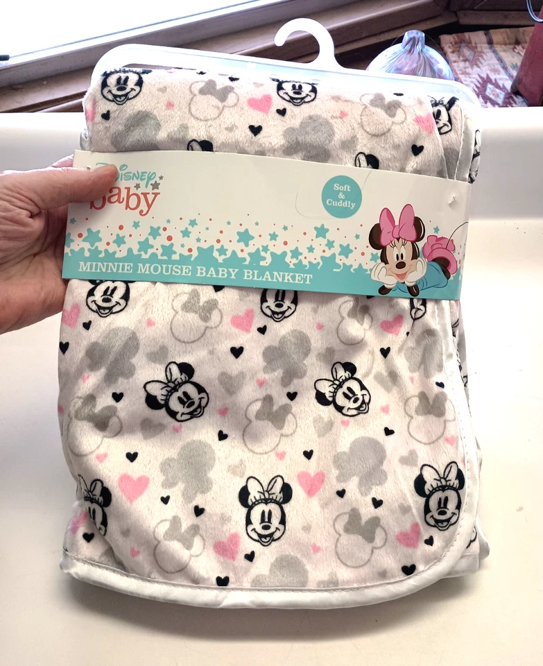 NUEVA MANTA NIÑA REVERSIBLE BLANCA ROSA CORAZONES MINNIE MOUSE BEBÉ DISNEY 30" X 40" Foto 2 de 4