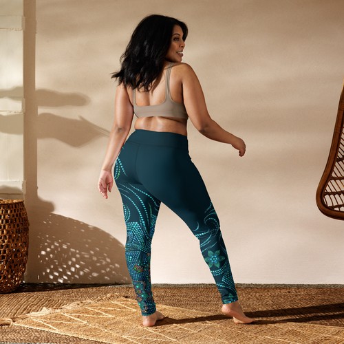 Blue Dot Mandala Leggings -Teal Geometric High Waist Buttery Soft Gym Yoga Pants - Picture 5 of 25