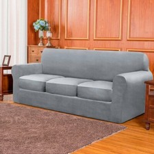 Subrtex 4-Piece Velvet High Stretch Sofa Cover Slipcover, Separate Cushion Cover