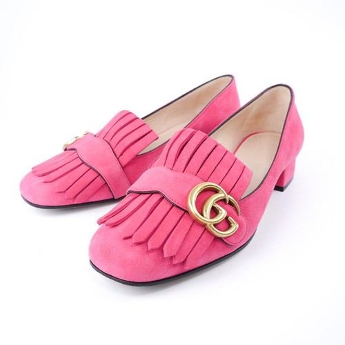 GUCCI GG Marmont Fringe Pink Suede Block Heel Pumps Size 38 Used From Japan - Picture 18 of 18