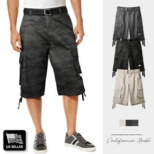 PROCLUB PRO CLUB MEN'S CARGO SHORTS 5 POCKET PLAIN LONG TWILL CAMO COMBAT PLAID