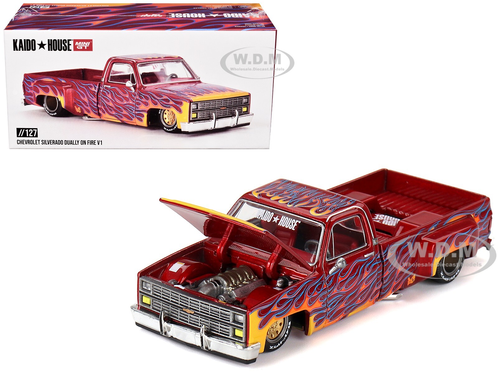 CHEVROLET SILVERADO DUAL ON FIRE V1 KAIDO HOUSE 1/64 ЛИТОЙ ПОД ДАВЛЕНИЕМ MINI GT KHMG127