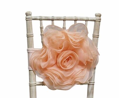 ORGANZA ROSETTE BOW BAND FLOWER PARTY WEDDING QUINCEANERA CHAIR COVER ACCENT - Picture 1 of 5