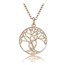 Rose Gold Tone over Sterling Silver Polished Tree of Life Necklace