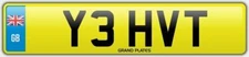 VT Number plate INITIALS Y3 HVT CHERISHED REGISTRATION YEH ROAD LEGAL CAR REG