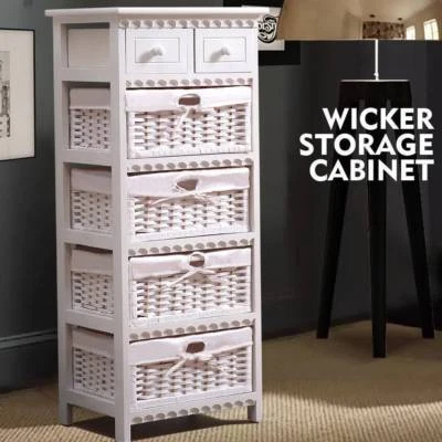 Bedroom Storage Dresser Chest 5 Drawers 4 Wicker Basket New