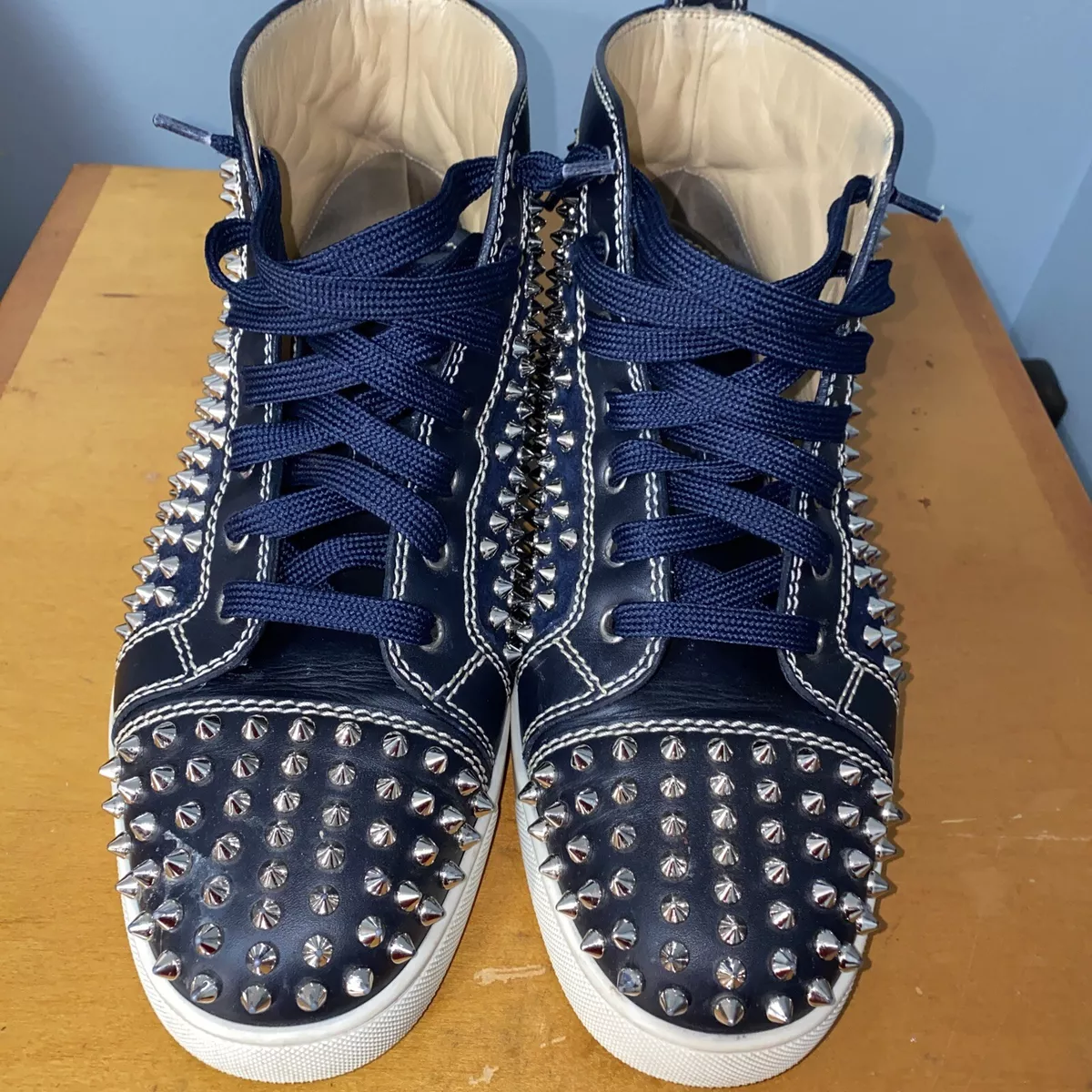 Christian Louboutin Sneakers Men’s Size 43. Pre-owned Navy Blue, Spiked.