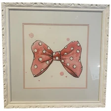 ETHAN ALLEN BOW I DISNEY Print 23 x 23" Minnie Mouse PINK Polka Dot White Frame