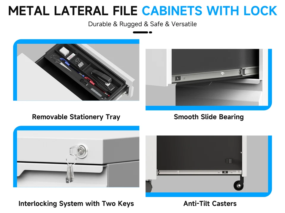 Archivador de 3 cajones debajo del escritorio oficina gabinete de almacenamiento móvil deslizable sobre ruedas Foto 4 de 4