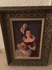 Gobelin Bild mit wunderschönen Goldrahmen - handgestickt - u.a. Lupenstickerei