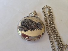 A46 Hedgehog family polished silver case mens GIFT quartz pocket watch fob