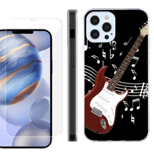 For iPhone 12 / 12 Pro TPU Slim Case w/ Tempered Glass - Guitar Red