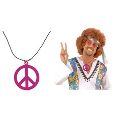 70er JAHRE PEACE ZEICHEN Kette Flower Power Hippie Kostüm Zubehör neon pink 5007