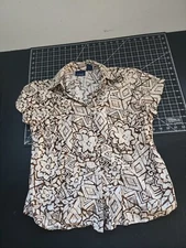 Gloria Vanderbilt Casuals Short Sleeve Floral Button Up Top Womens Size PM