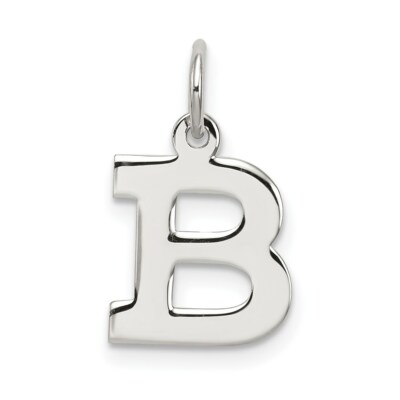 Sterling Silver 925 Small Block Letter B Initial Charm Pendant 0.63 Inch