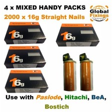 MIXED 2000 x ( 38mm + 50mm ) 16g STRAIGHT & 2 x Fuel Cell for Paslode IM65/250