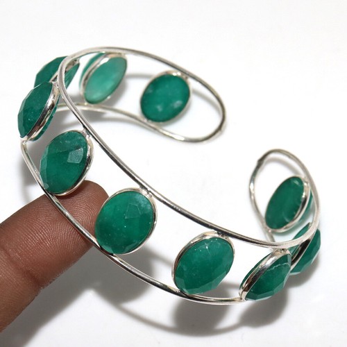 925 Silver Plated Simulated Emerald Ethnic Bangle Handmade Size FreeSize JW