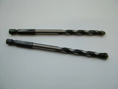 Pack 2 Hex shank masonry drill bits 7mm TC tipped impact driver brick concrete