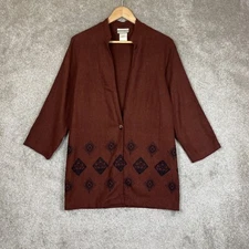 Coldwater Creek Jacket Womens Medium Brown Linen Blend Button Front- 4095