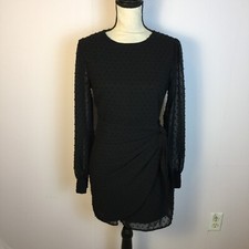 Lulus Mini Dress Size S Womans Much Love Black Swiss Dot Long Sleeve Tie-Front