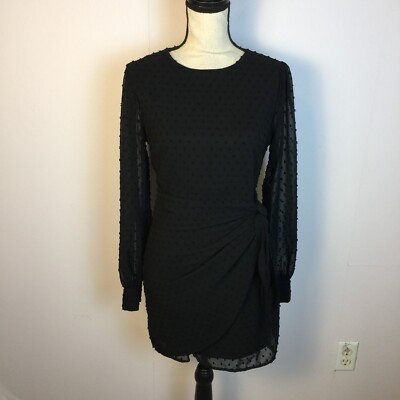 much love black swiss dot long sleeve tie-front mini dress Lulus Mini Dress Size S Womans Much Love Black Swiss Dot Long Sleeve  Tie-Front